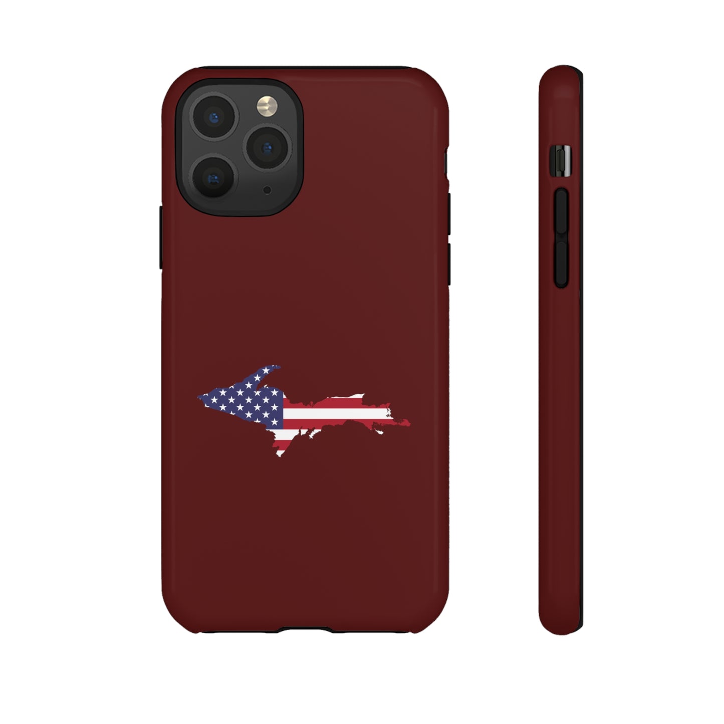 Michigan Upper Peninsula Tough Phone Case (Cherrywood Color w/ UP USA Outline) | Apple iPhone