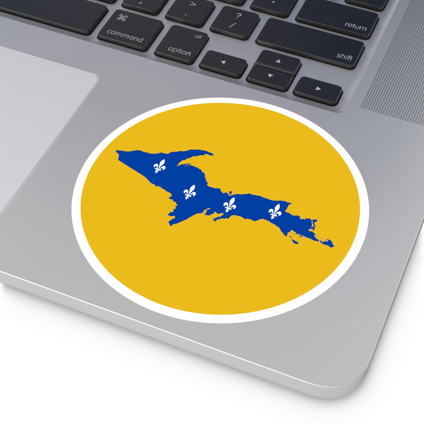 Michigan Upper Peninsula Round Stickers (Gold w/ UP Quebec Flag Outline) | Indoor\Outdoor