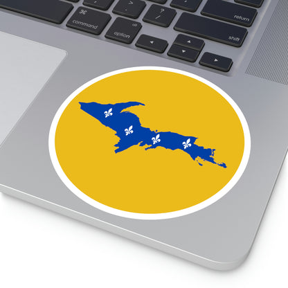 Michigan Upper Peninsula Round Stickers (Gold w/ UP Quebec Flag Outline) | Indoor\Outdoor