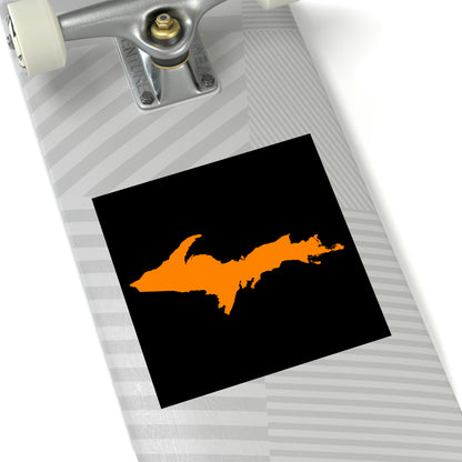 Michigan Upper Peninsula Square Sticker (Black w/ Orange UP Outline) | Indoor/Outdoor