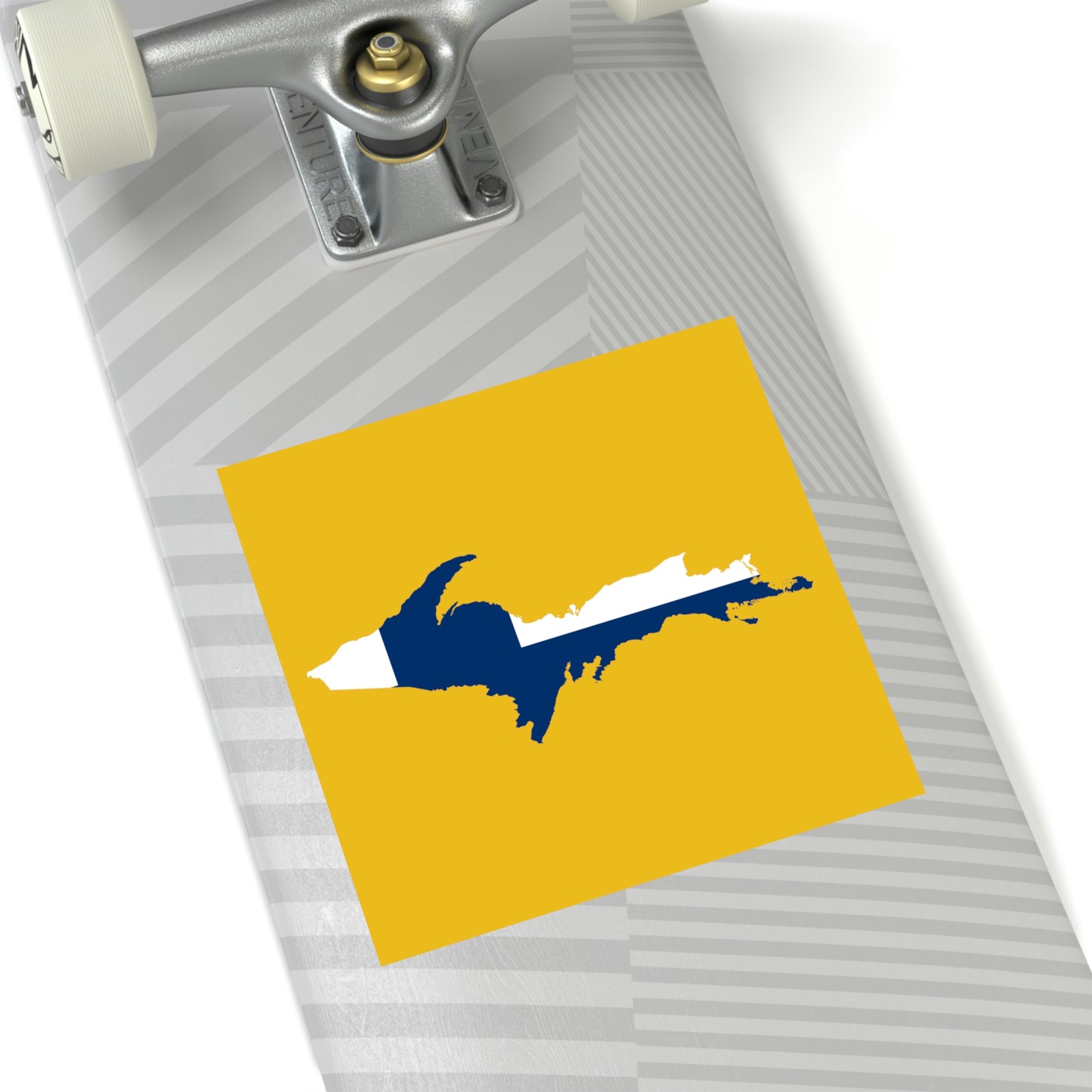 Michigan Upper Peninsula Square Sticker (Gold w/ UP Finland Flag Outline) | Indoor/Outdoor