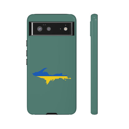 Michigan Upper Peninsula Tough Phone Case (Copper Green w/ UP Ukraine Flag Outline) | Samsung & Pixel Android