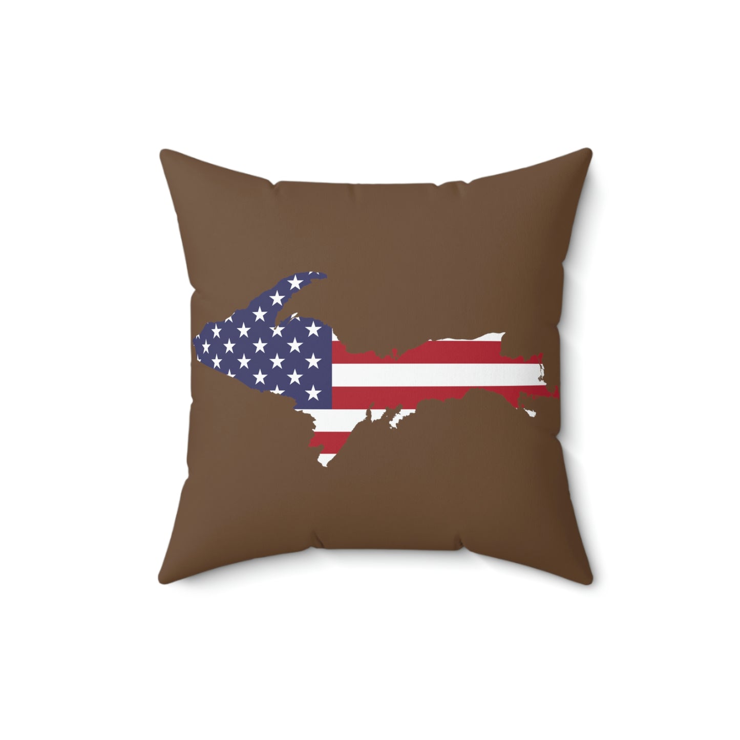 Michigan Upper Peninsula Accent Pillow (w/ UP USA Flag Outline) | Coffee Color