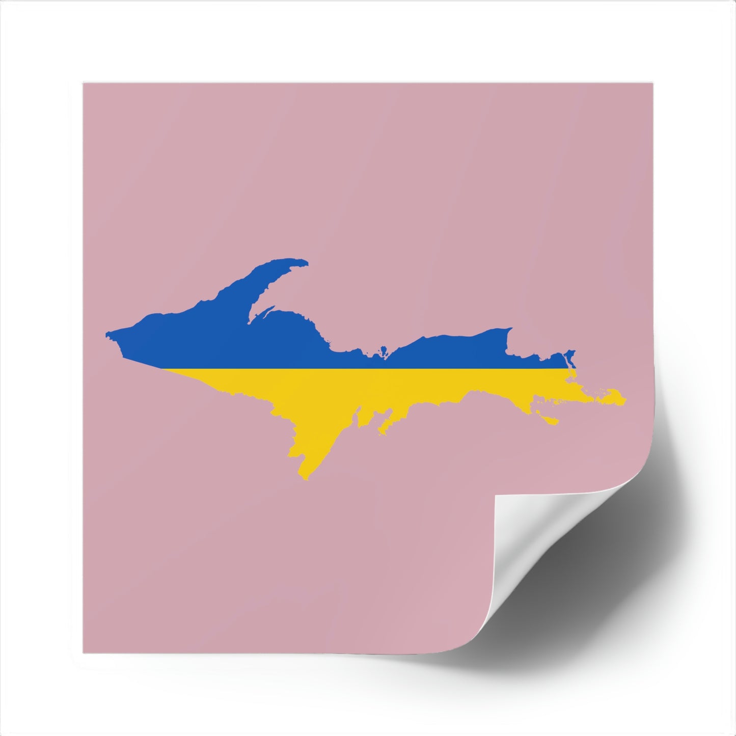 Michigan Upper Peninsula Square Sticker (Pink w/ UP Ukraine Flag Outline) | Indoor/Outdoor