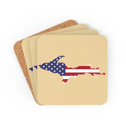 Michigan Upper Peninsula Coaster Set (Maple Color w/ UP USA Flag Outline) | Corkwood - 4 pack