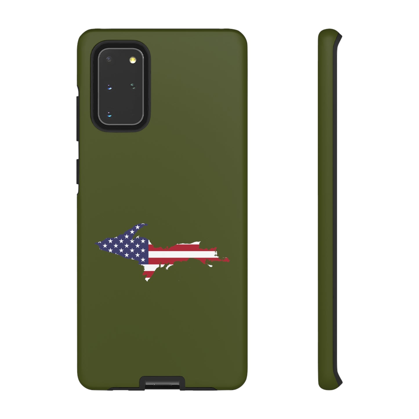 Michigan Upper Peninsula Tough Phone Case (Army Green w/ UP USA Flag Outline) | Samsung & Pixel Android