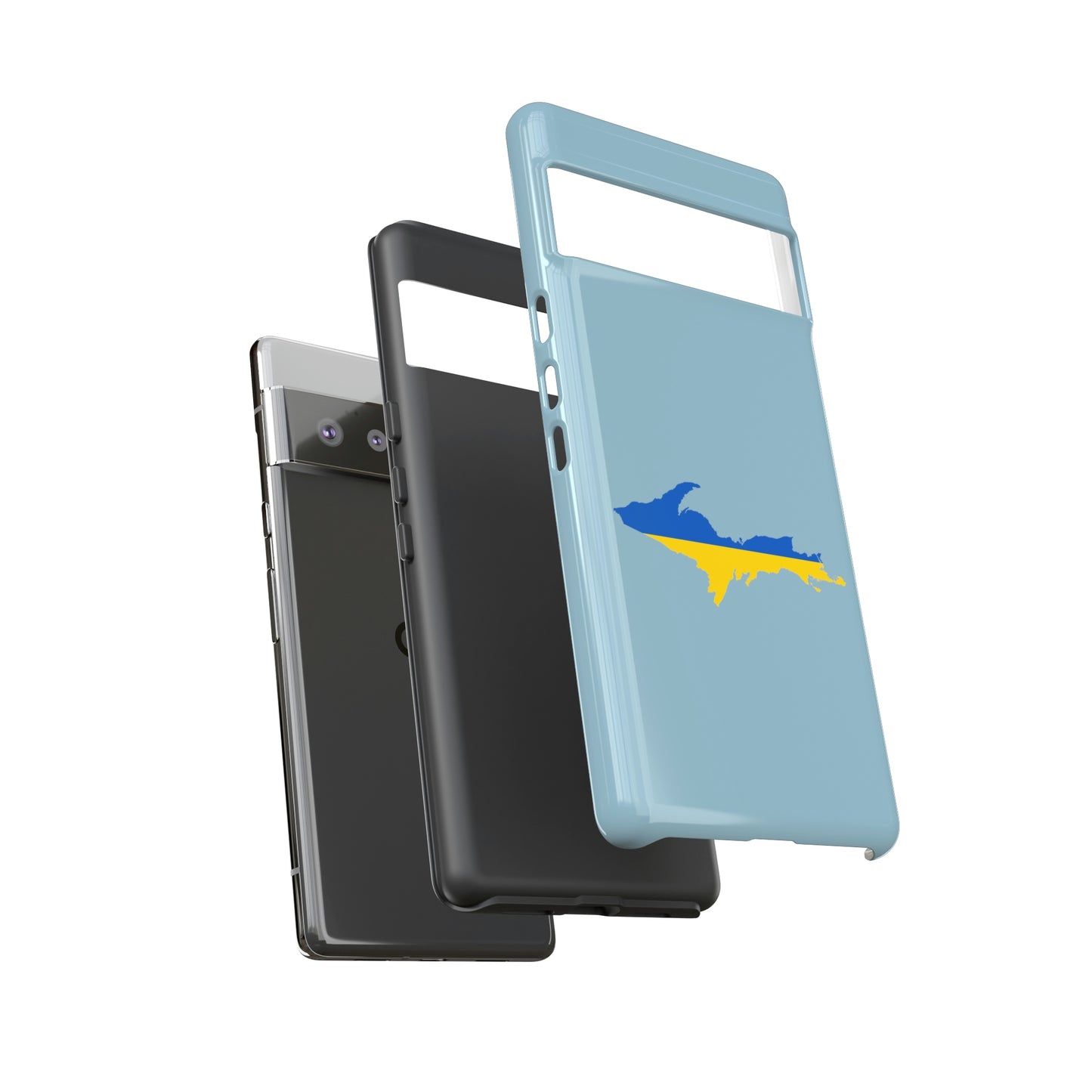 Michigan Upper Peninsula Tough Phone Case (Opal Blue w/ UP Ukraine Flag Outline) | Samsung & Pixel Android