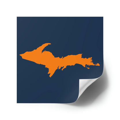 Michigan Upper Peninsula Square Sticker (Navy w/ Orange UP Outline) | Indoor/Outdoor