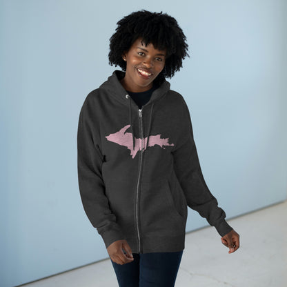 Michigan Upper Peninsula Full-Zip Hoodie (w/ Pink UP Outline)