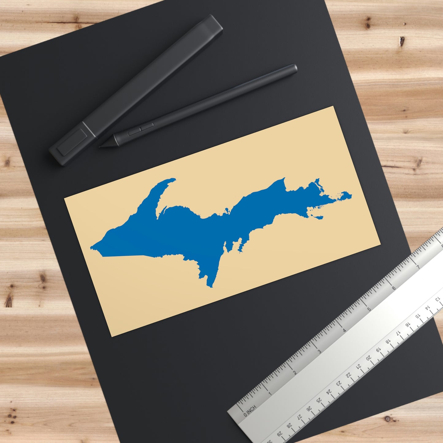 Michigan Upper Peninsula Bumper Sticker (w/ Azure UP Outline) | Maple Color Background