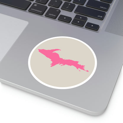 Michigan Upper Peninsula Round Stickers (Canvas Color w/ Pink UP Outline) | Indoor\Outdoor