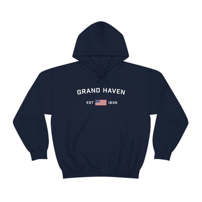 'Grand Haven EST 1835' Hoodie (w/USA Flag Outline) | Unisex Standard