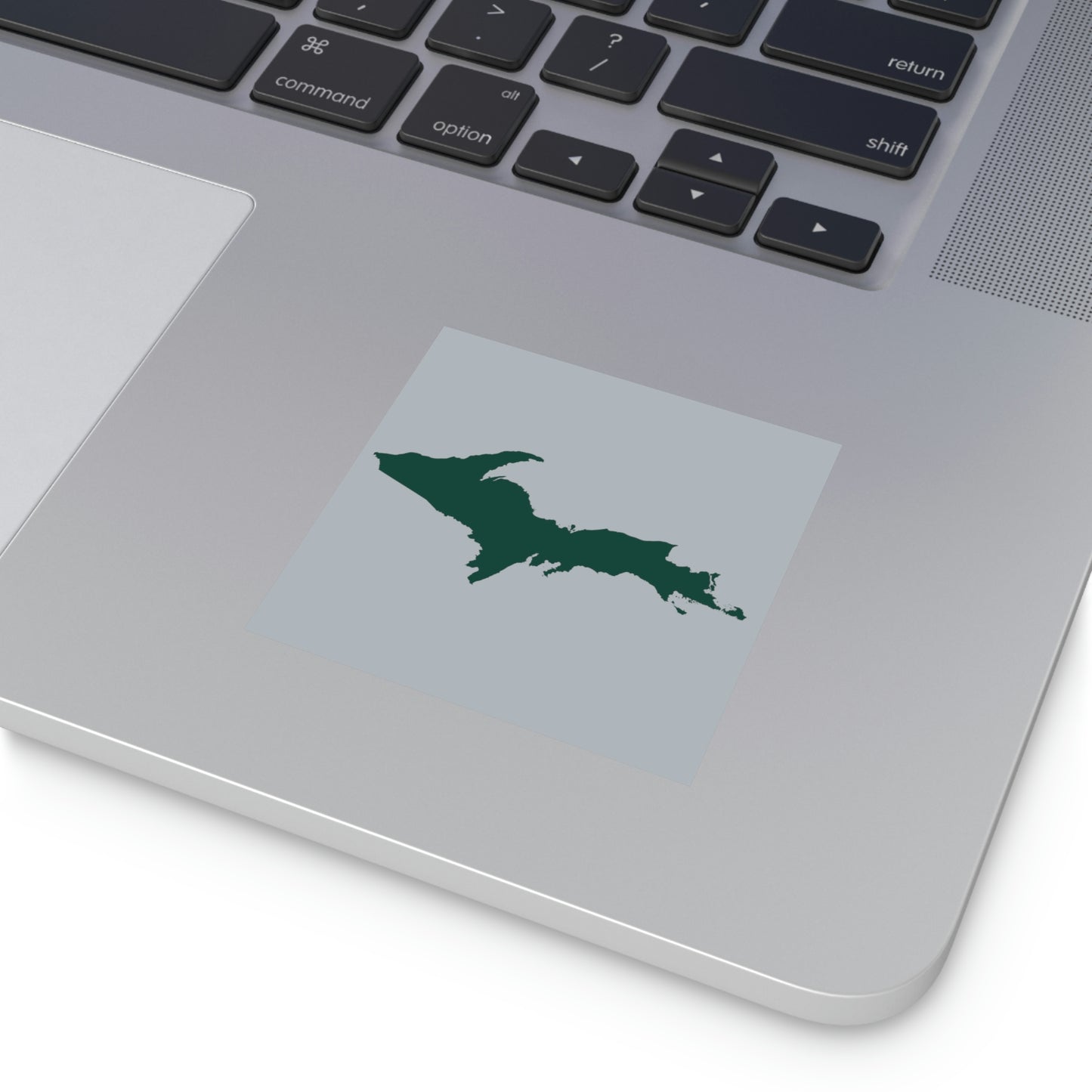 Michigan Upper Peninsula Square Sticker (Silver w/ Green UP Outline) | Indoor/Outdoor