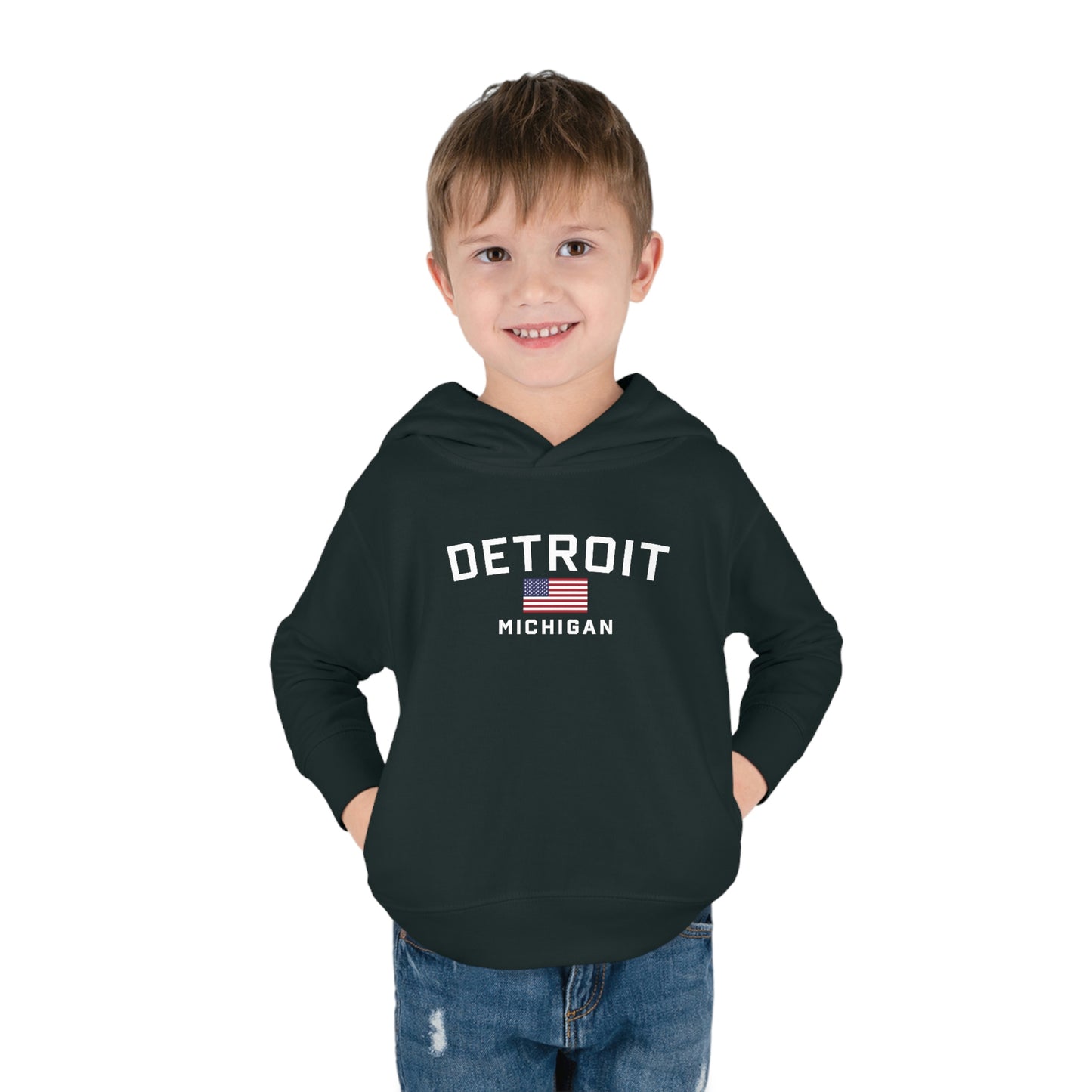 'Detroit Michigan' Hoodie (w/USA Flag Outline) | Unisex Toddler