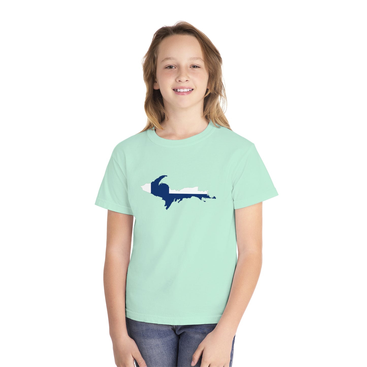 Michigan Upper Peninsula T-Shirt (w/ UP Finland Flag Outline) | Youth Garment-Dyed
