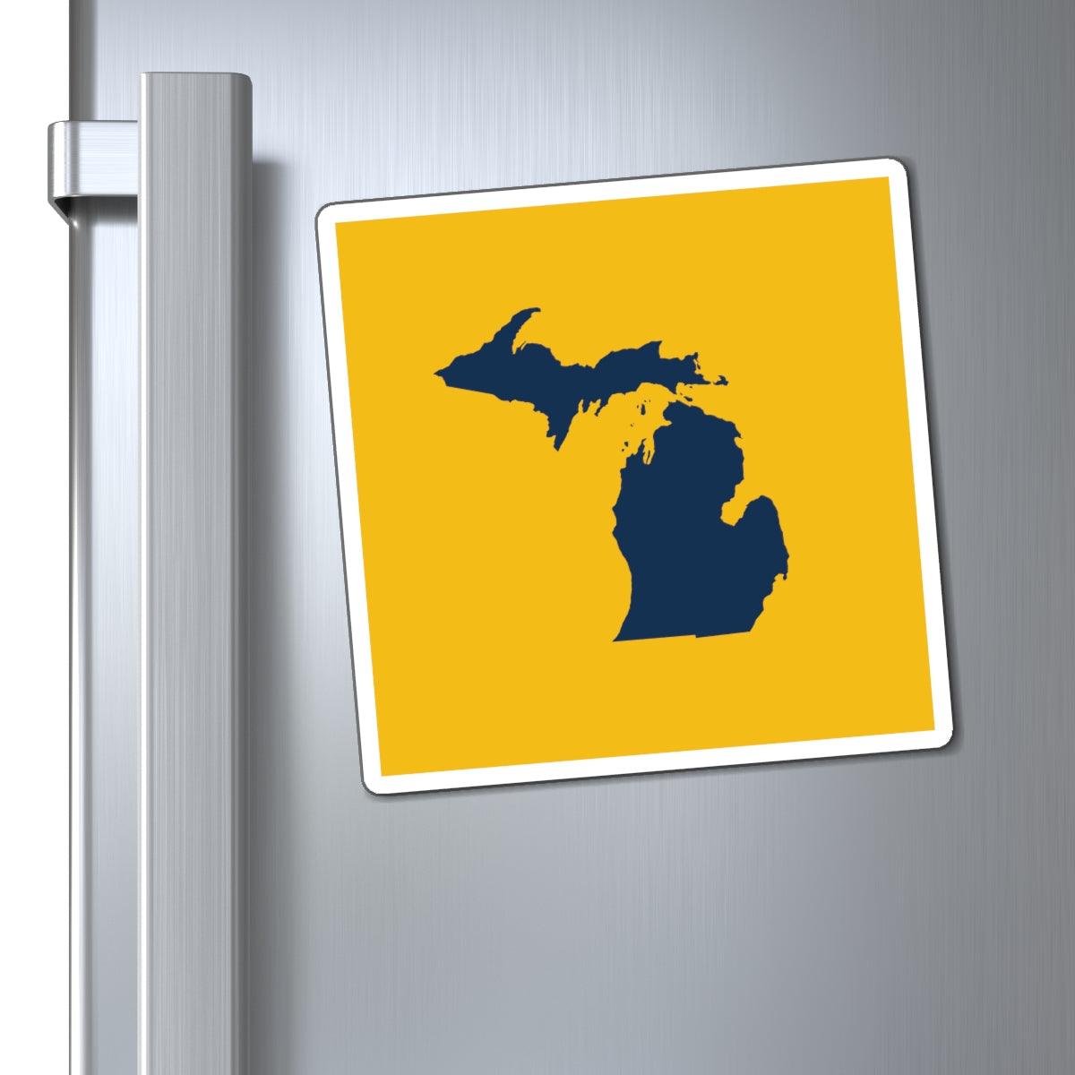 Michigan Outline Square Magnet | Gold and Navy Colors - Circumspice Michigan