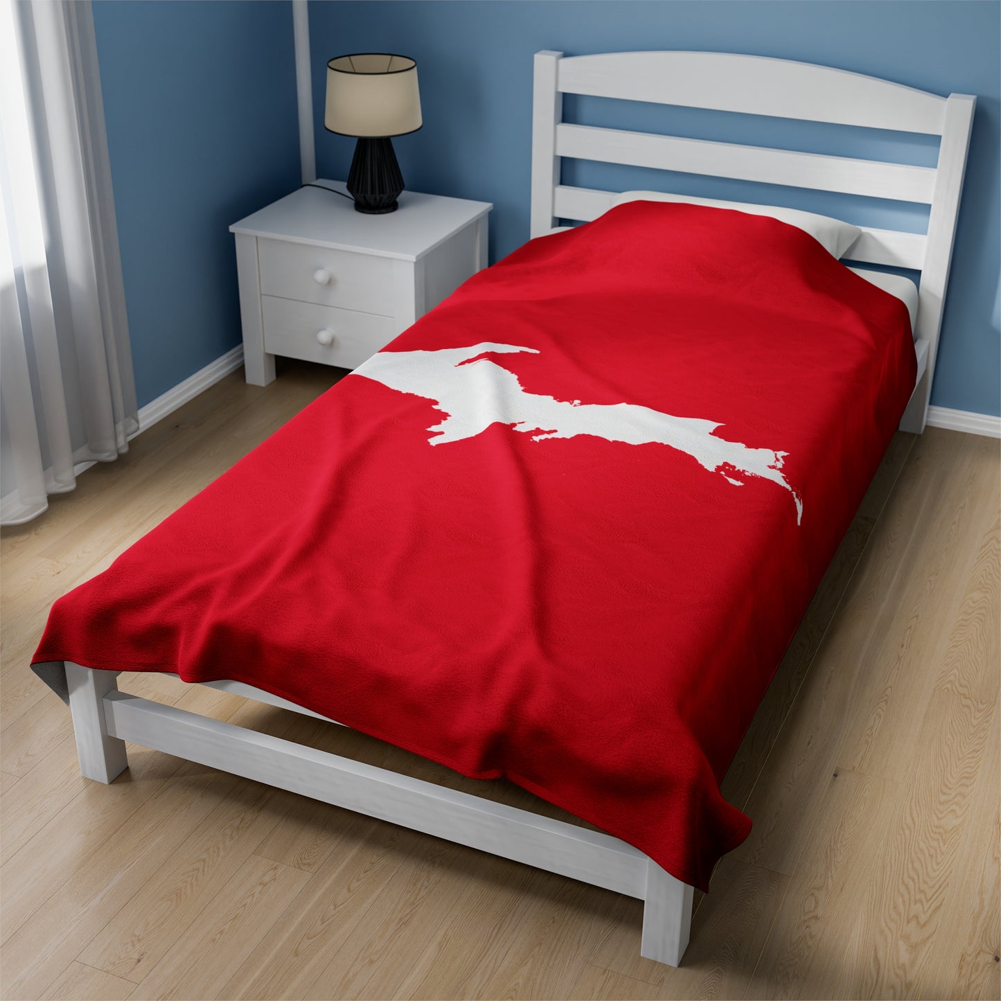 Michigan Upper Peninsula Plush Blanket (w/ UP Outline) | Lighthouse Red