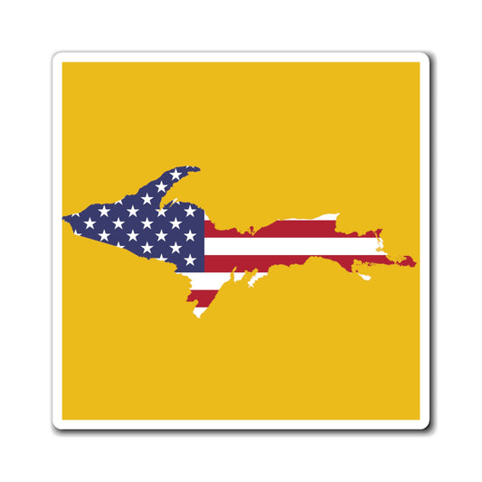 Michigan Upper Peninsula Square Magnet (Gold w/ UP USA Flag Outline)