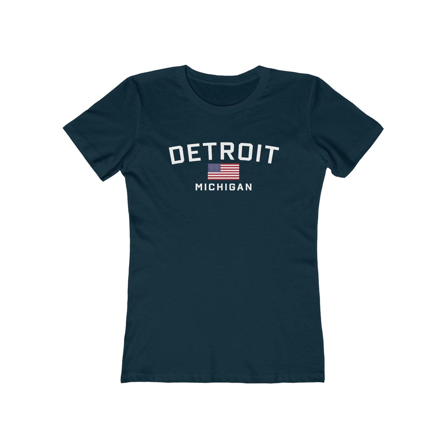 'Detroit Michigan' T-Shirt (w/USA Flag Outline) | Women's Boyfriend Cut