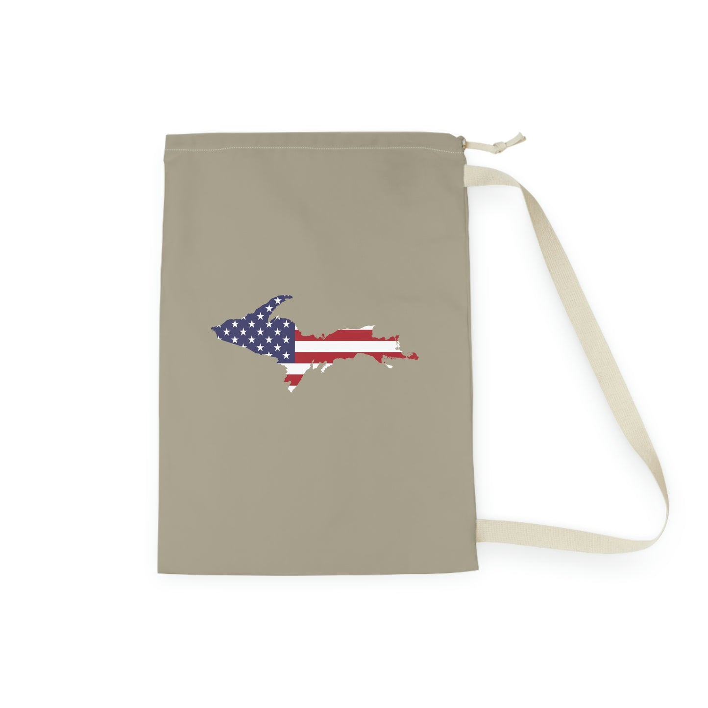 Michigan Upper Peninsula Laundry Bag (Petoskey Stone Beige w/ UP USA Flag Outline)