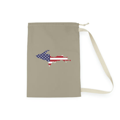 Michigan Upper Peninsula Laundry Bag (Petoskey Stone Beige w/ UP USA Flag Outline)