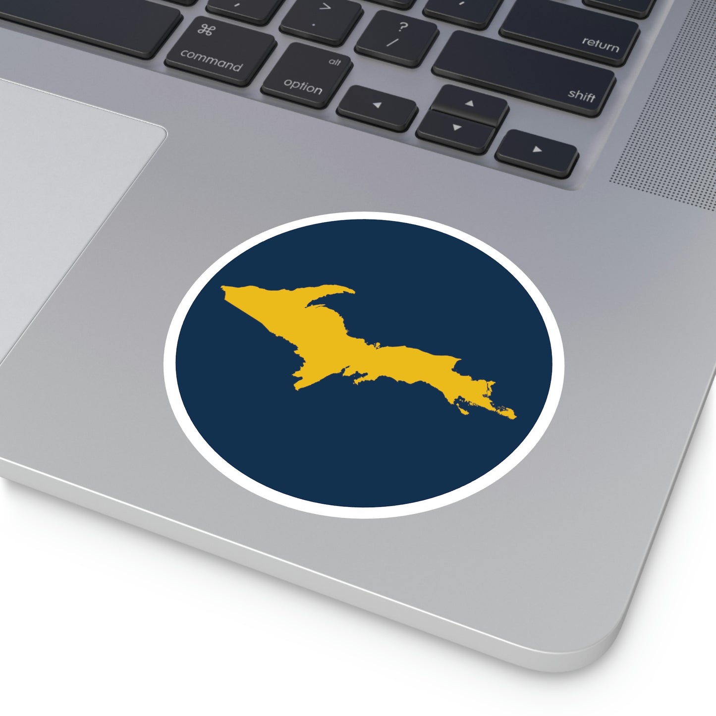 Michigan Upper Peninsula Round Stickers (Navy w/ Gold UP Outline) | Indoor\Outdoor