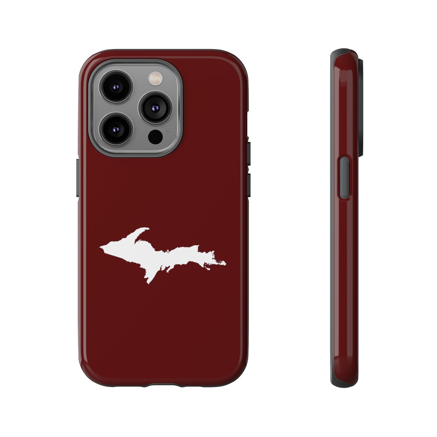 Michigan Upper Peninsula Tough Phone Case (Cherrywood Red w/ UP Outline) | Apple iPhone