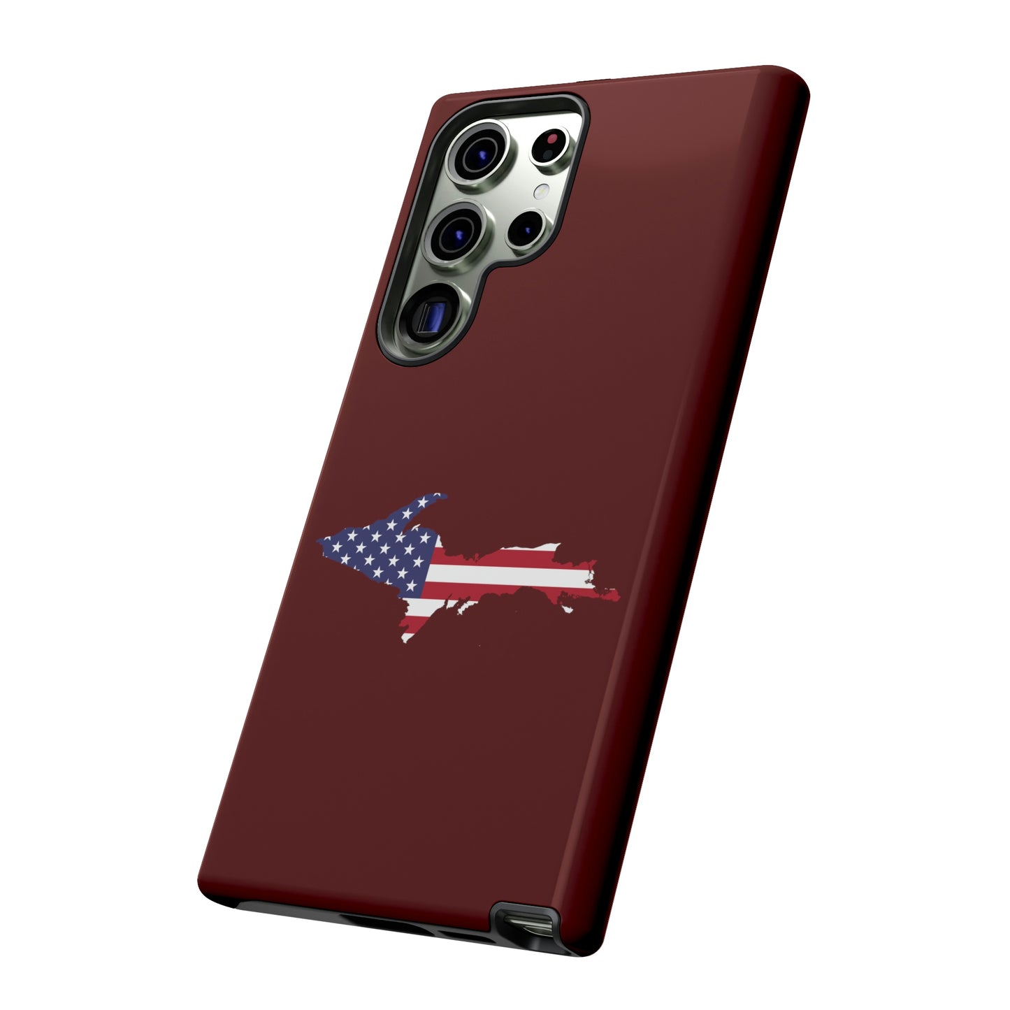 Michigan Upper Peninsula Tough Phone Case (Cherrywoold Color w/ UP USA Flag Outline) | Samsung & Pixel Android