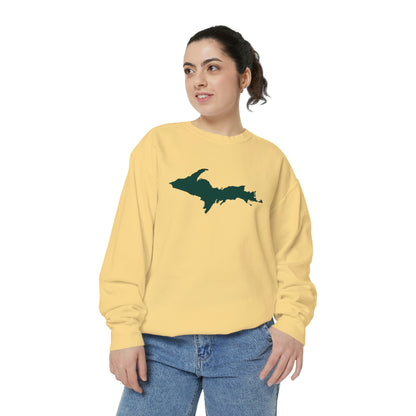 Michigan Upper Peninsula Sweatshirt (w/ Green UP Outline) | Unisex Garment Dyed