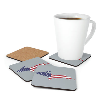 Michigan Upper Peninsula Coaster Set (Silver w/ UP USA Flag Outline) | Corkwood - 4 pack