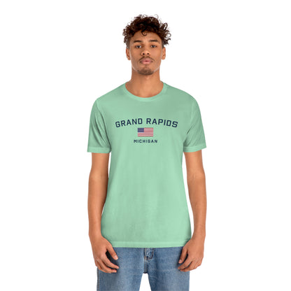 'Grand Rapids Michigan' T-Shirt (w/USA Flag Outline) | Unisex Standard Fit