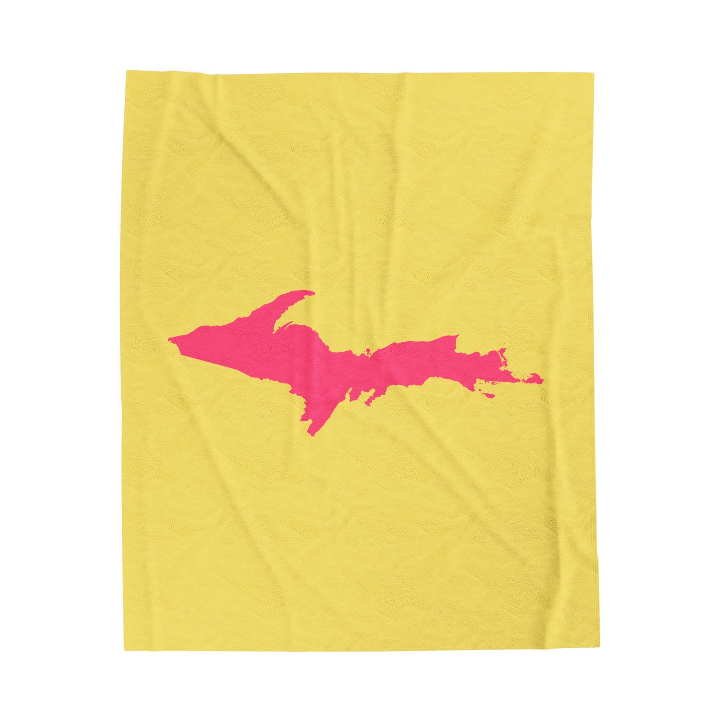 Michigan Upper Peninsula Plush Blanket (w/ Pink UP Outline) | Cherry Yellow