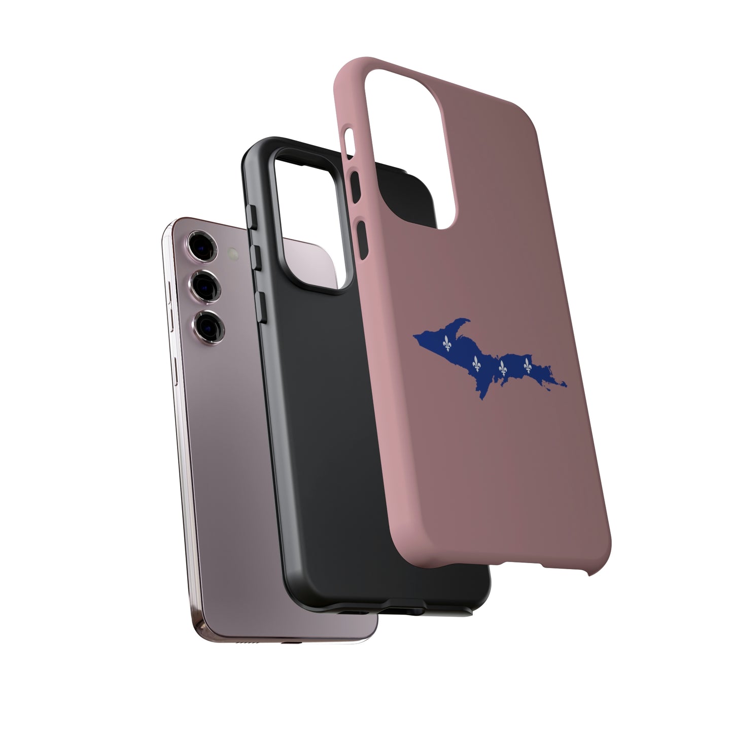 Michigan Upper Peninsula Tough Phone Case (Cherry Blossom Pink w/ UP Quebec Flag Outline) | Samsung & Pixel Android