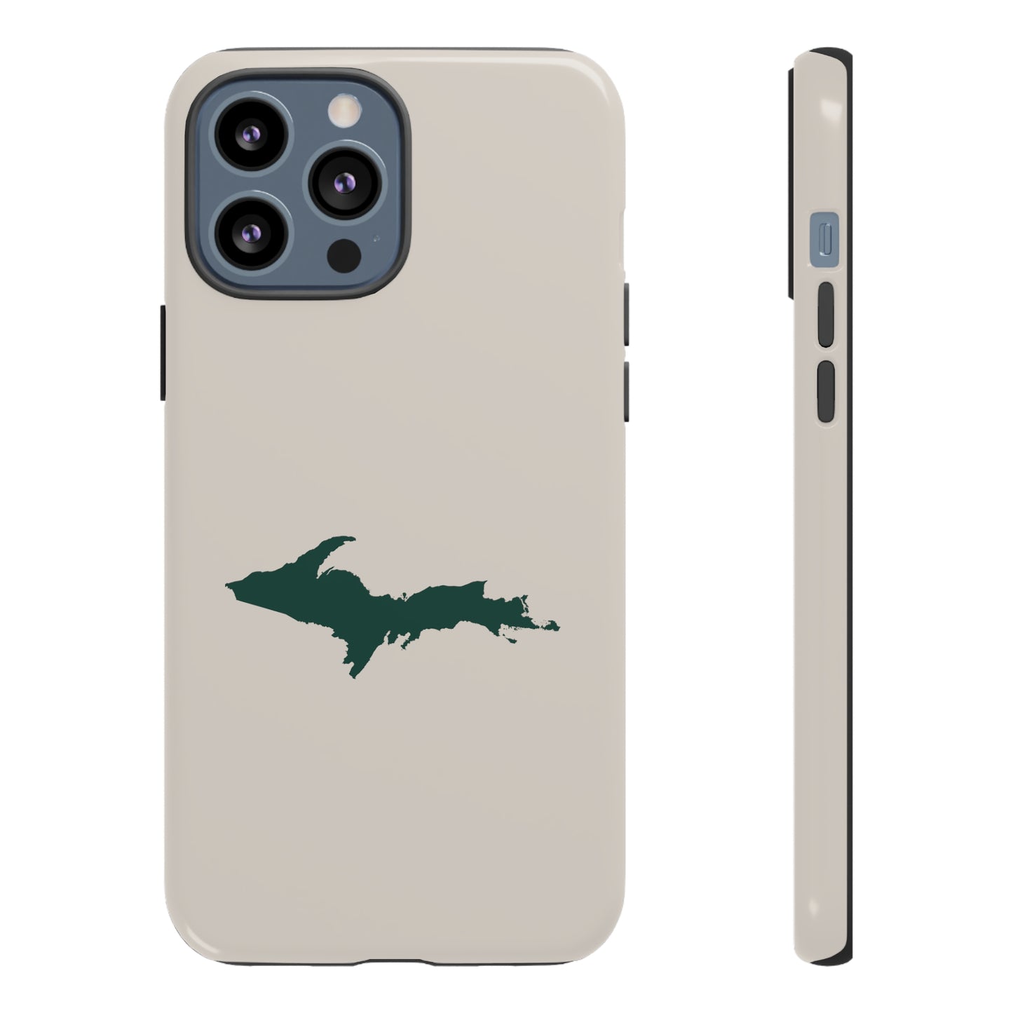 Michigan Upper Peninsula Tough Phone Case (Canvas Color w/ Green UP Outline) | Apple iPhone