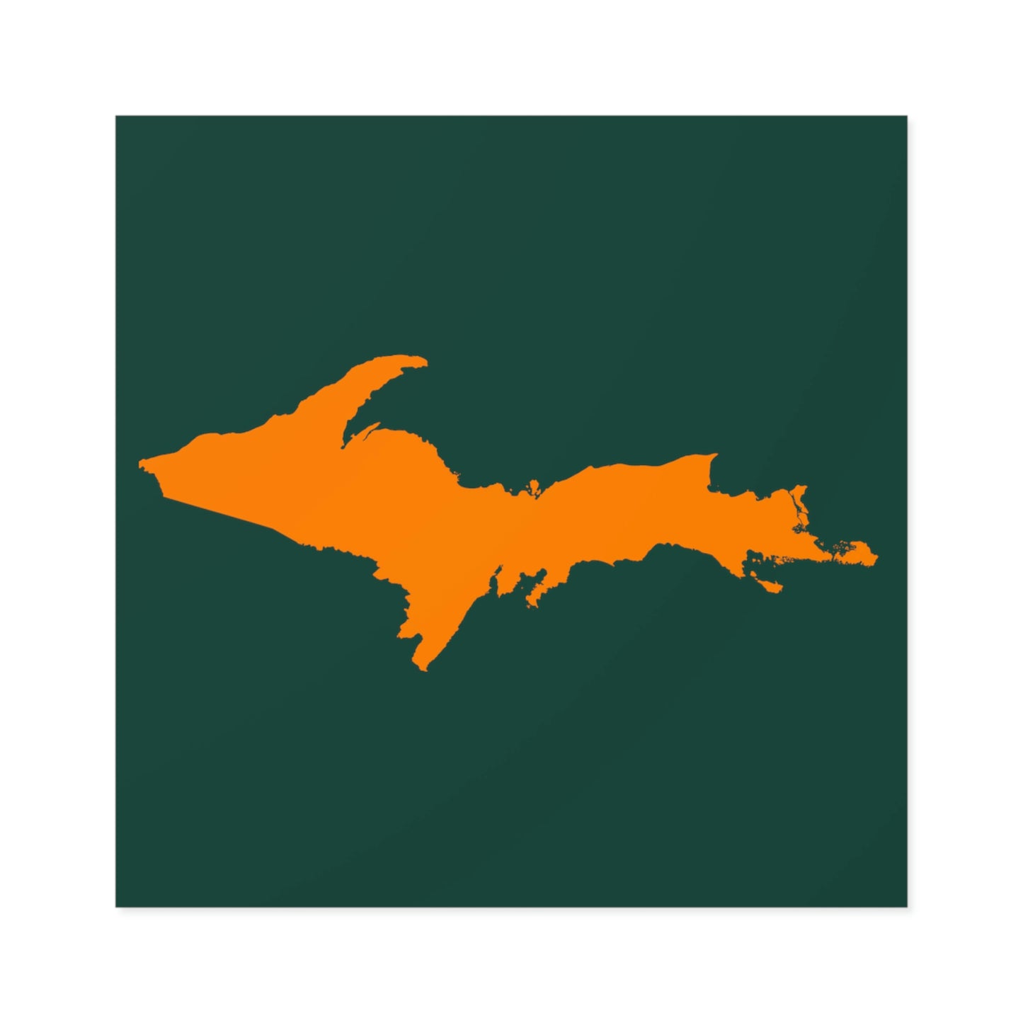 Michigan Upper Peninsula Square Sticker (Green w/ Orange UP Outline) | Indoor/Outdoor