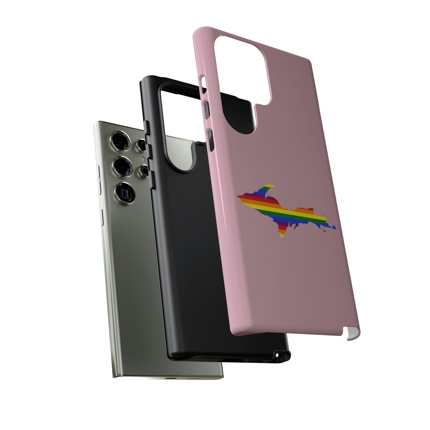 Michigan Upper Peninsula Tough Phone Case (Pink w/ UP Pride Flag Outline) | Samsung & Pixel Android