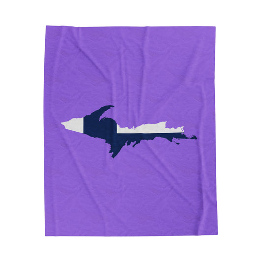 Michigan Upper Peninsula Plush Blanket (w/ UP Finland Flag Outline) | Lavender