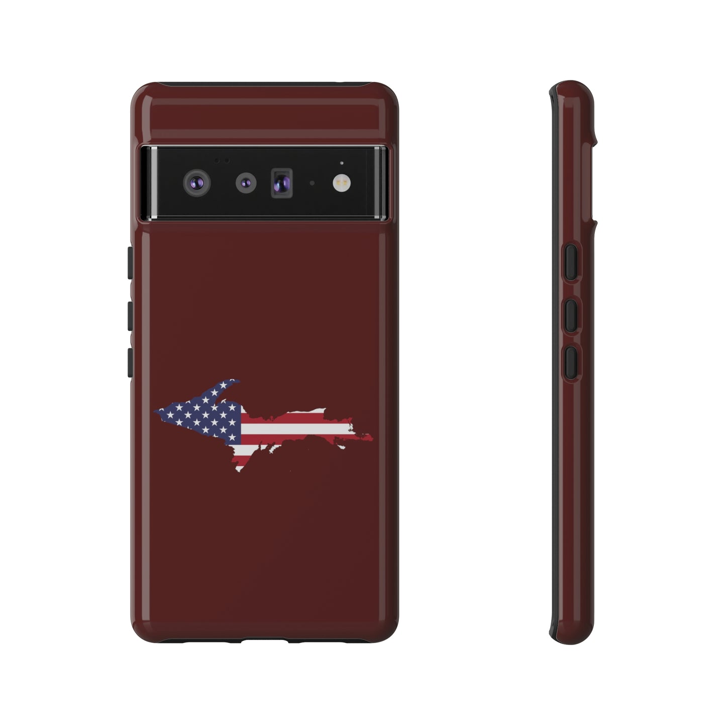 Michigan Upper Peninsula Tough Phone Case (Cherrywoold Color w/ UP USA Flag Outline) | Samsung & Pixel Android