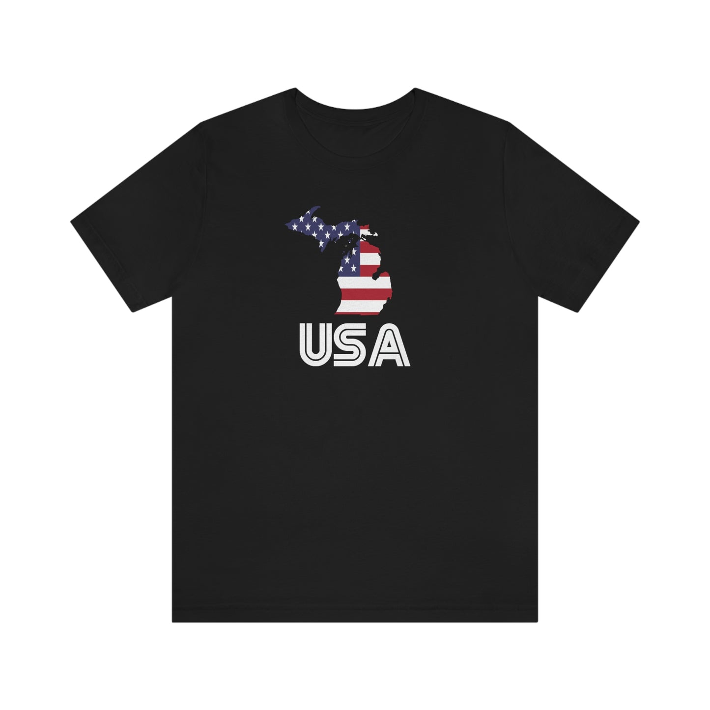 Michigan 'USA' T-Shirt (Audiophile Font w/ MI USA Flag Outline) | Unisex Standard Fit