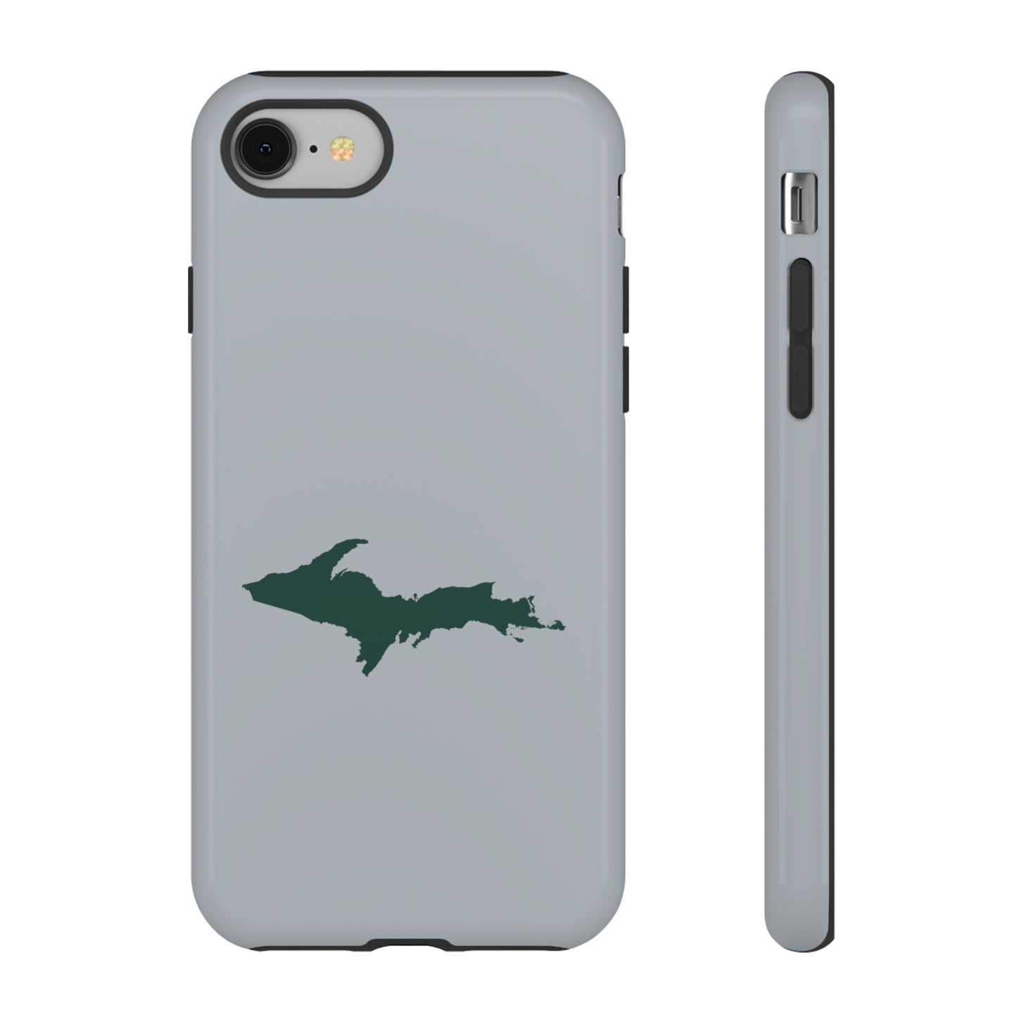 Michigan Upper Peninsula Tough Phone Case (Silver w/ Green UP Outline) | Apple iPhone