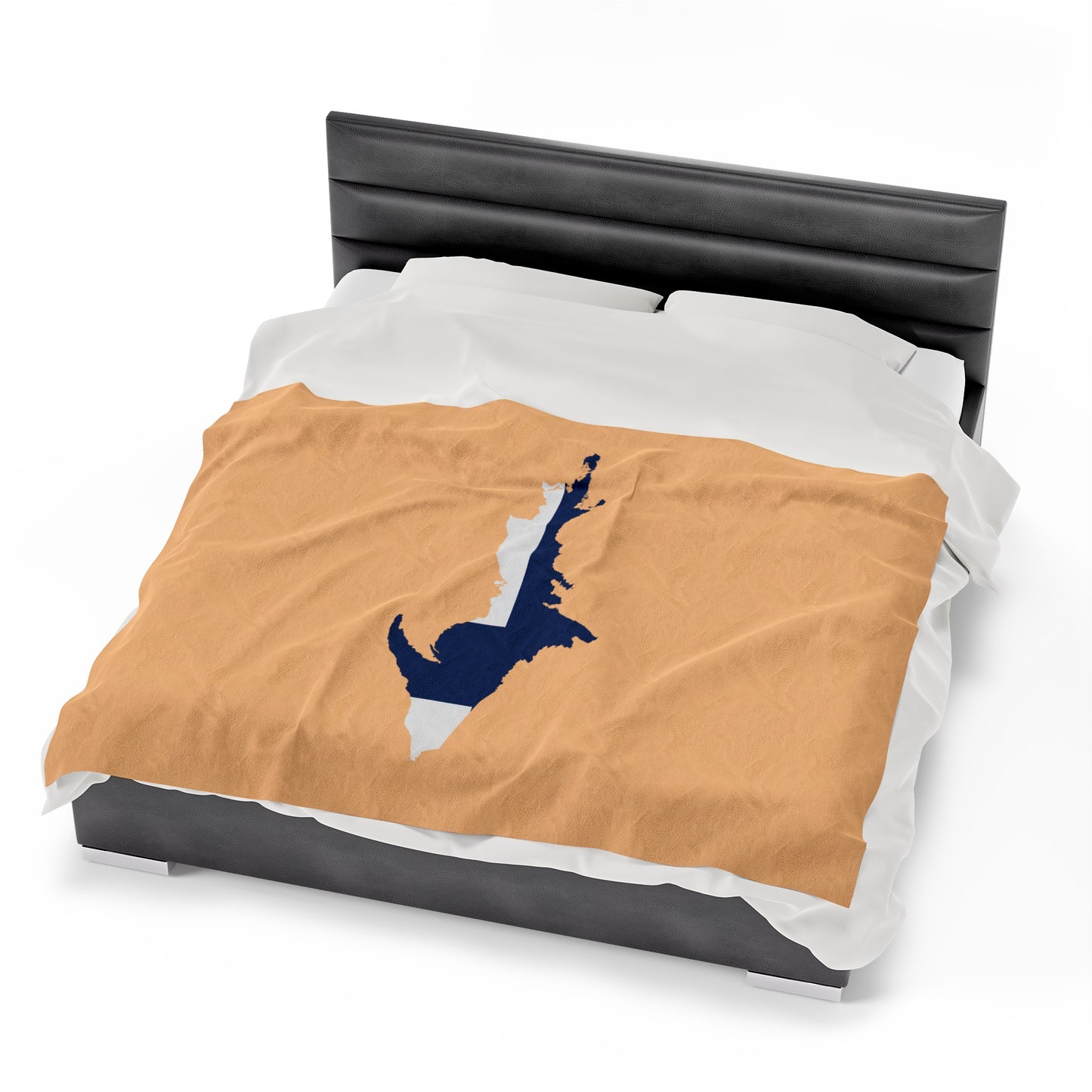 Michigan Upper Peninsula Plush Blanket (w/ UP Finland Flag Outline) | Pale Apricot