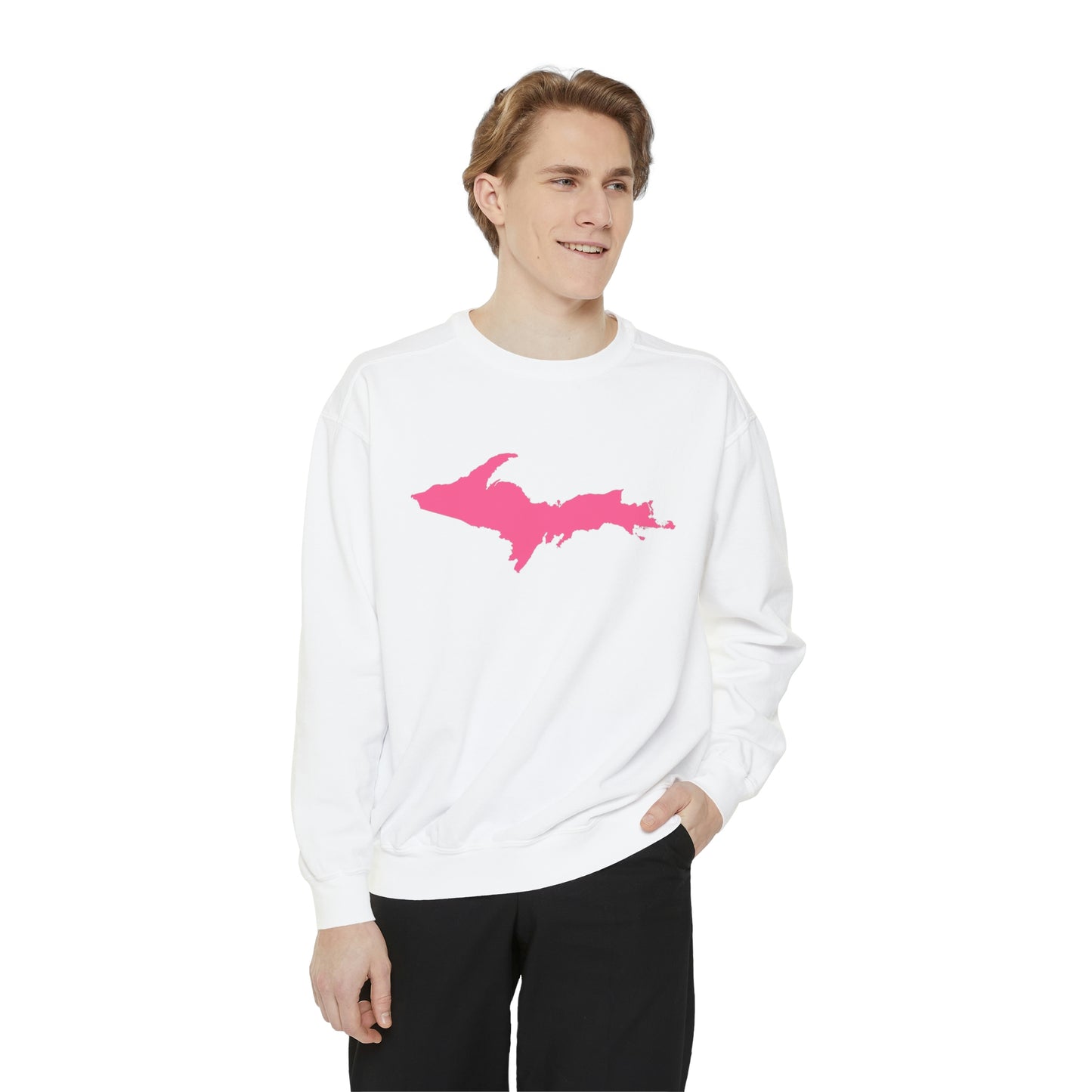 Michigan Upper Peninsula Sweatshirt (w/ Pink UP Outline) | Unisex Garment Dyed