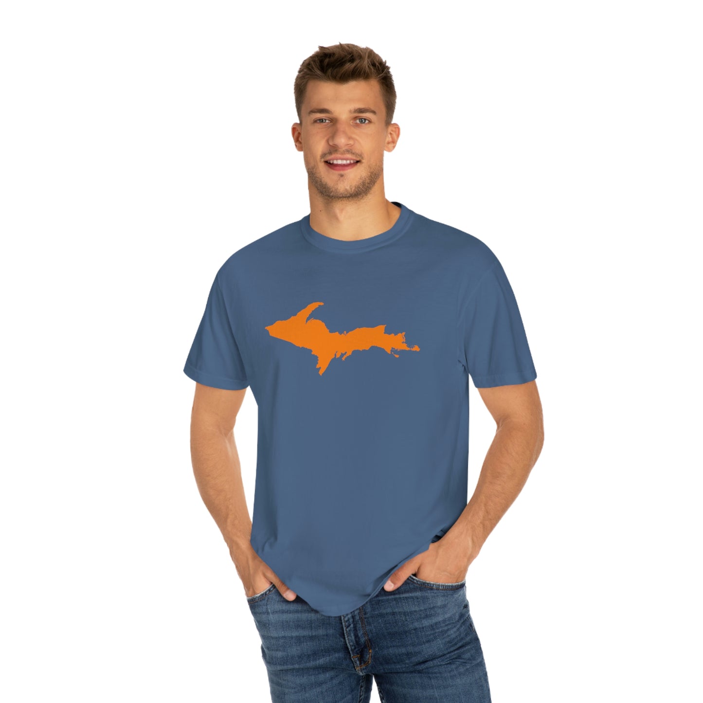 Michigan Upper Peninsula T-Shirt (w/ Orange UP Outline) | Unisex Garment-Dyed