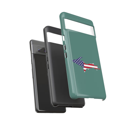 Michigan Upper Peninsula Tough Phone Case (Copper Green w/ UP USA Flag Outline) | Samsung & Pixel Android