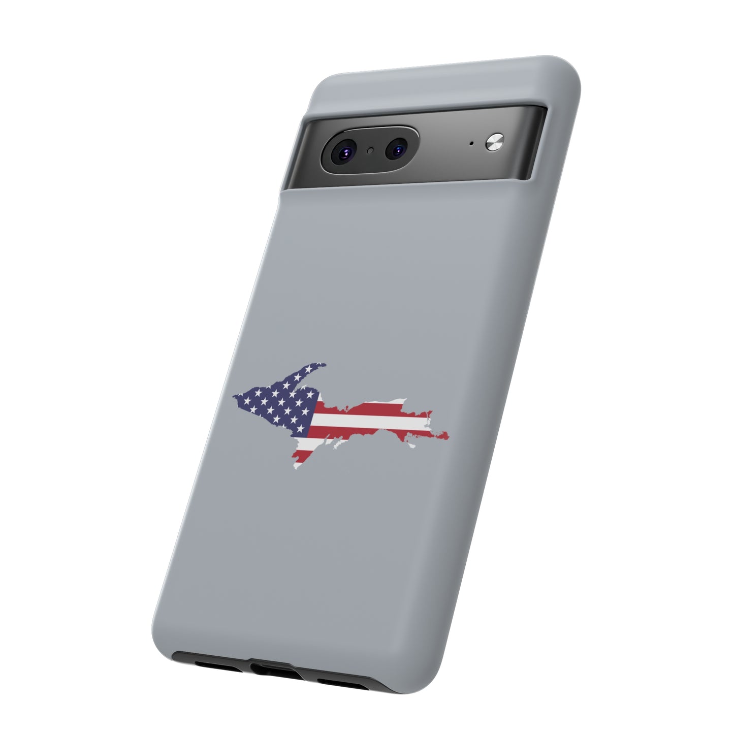 Michigan Upper Peninsula Tough Phone Case (Silver w/ UP USA Flag Outline) | Samsung & Pixel Android