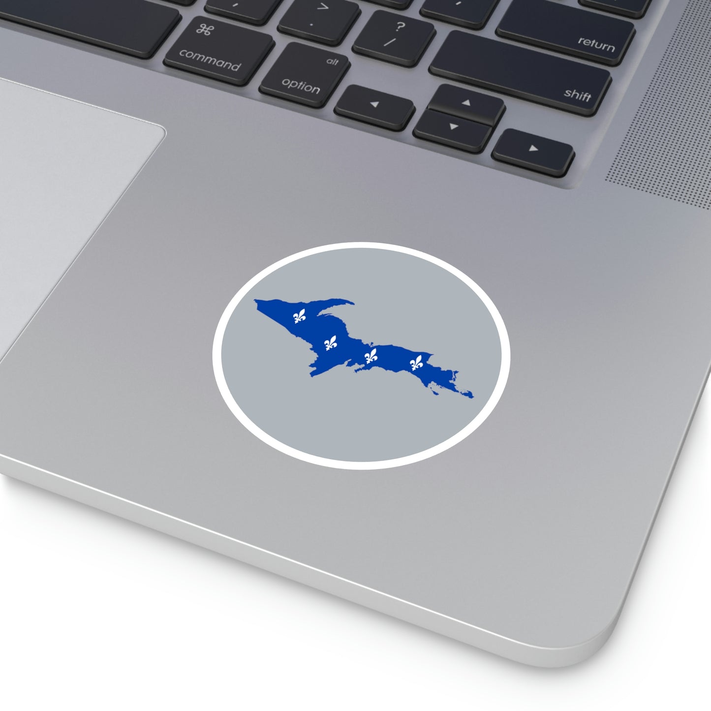 Michigan Upper Peninsula Round Stickers (Silver w/ UP Quebec Flag Outline) | Indoor\Outdoor