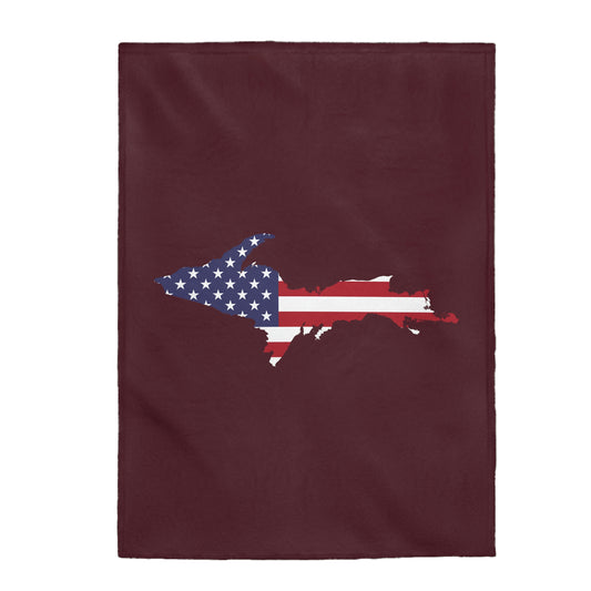Michigan Upper Peninsula Plush Blanket (w/ UP USA Flag Outline) | Old Mission Burgundy