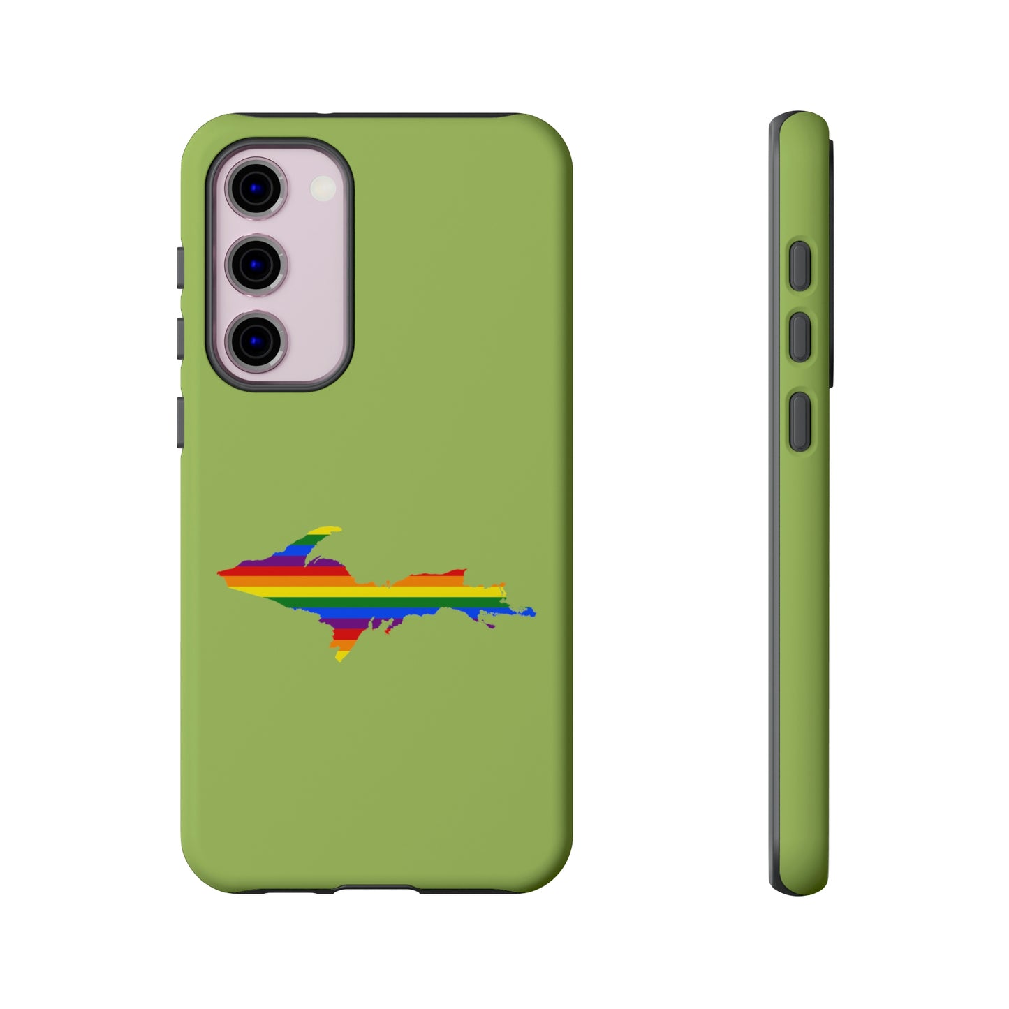 Michigan Upper Peninsula Tough Phone Case (Gooseberry Green w/ UP Pride Flag Outline) | Samsung & Pixel Android