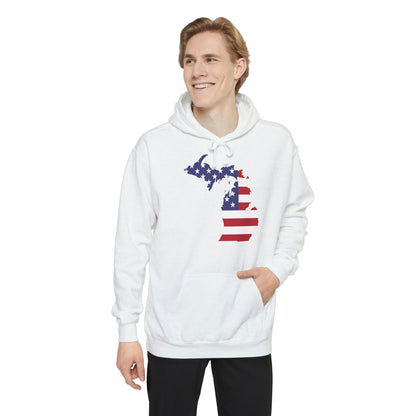 Michigan Upper Peninsula Hoodie (w/ MI USA Flag Outline) | Unisex Garment-Dyed