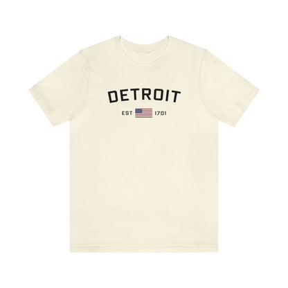 'Detroit Est 1701' T-Shirt (w/ United States Flag) | Unisex Standard Fit